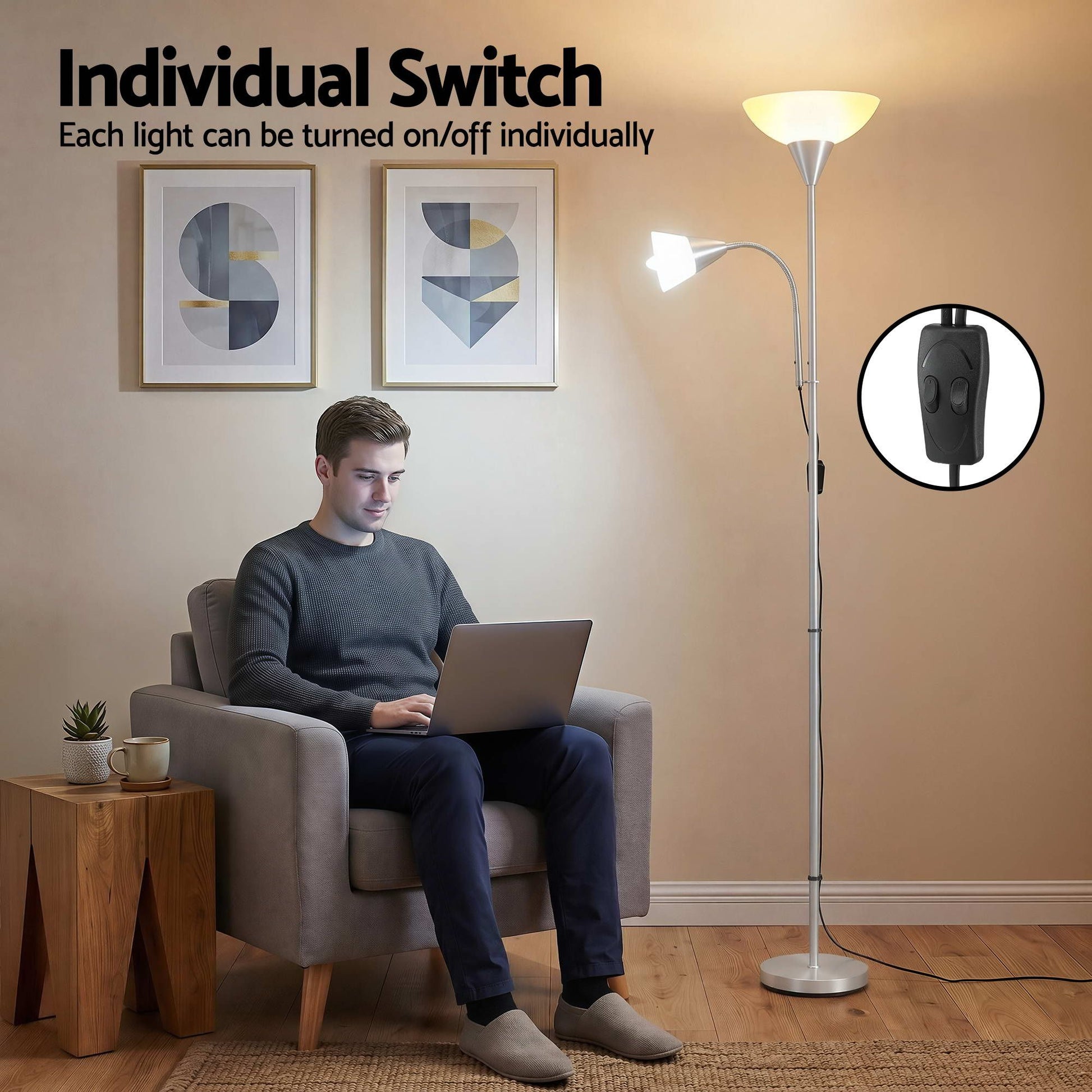 Artiss Floor Lamp Mother and Child Modern Home Living Room Office Reading Silver LAMP-FLOOR-SF-1171-SL