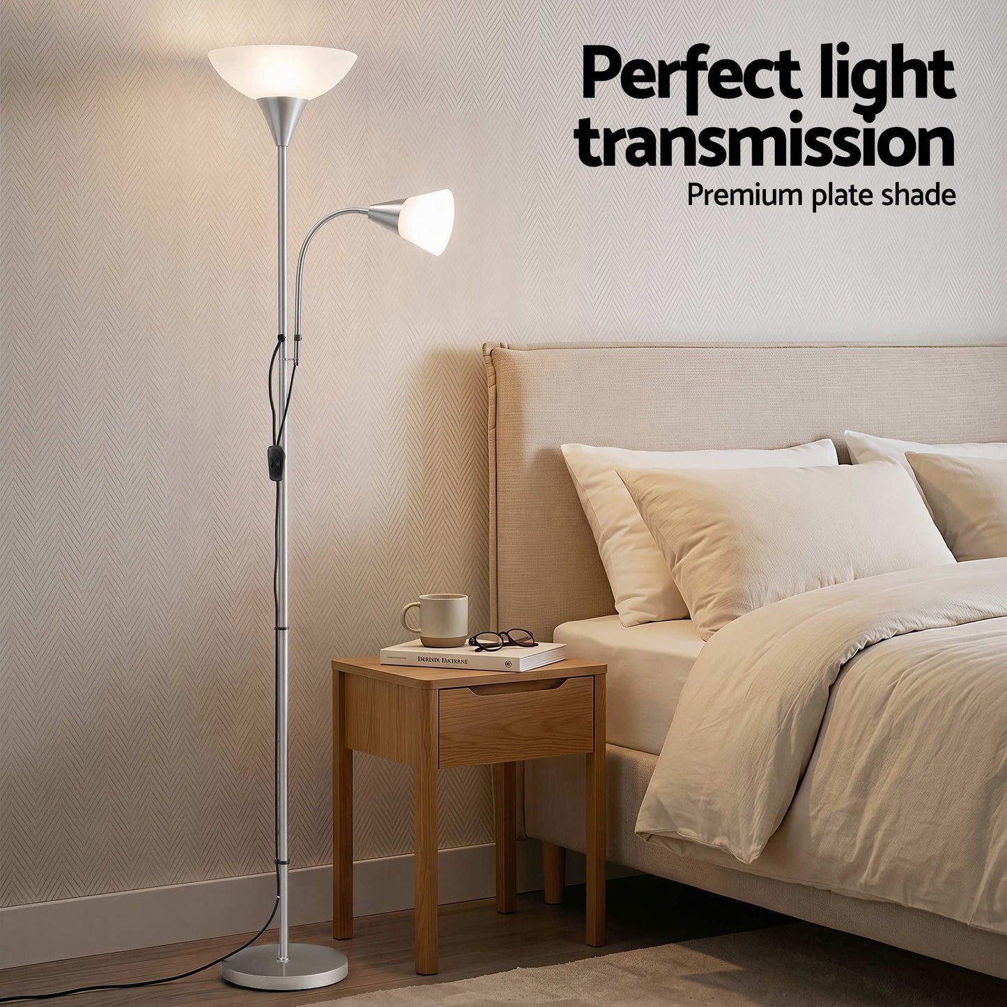 Artiss Floor Lamp Mother and Child Modern Home Living Room Office Reading Silver LAMP-FLOOR-SF-1171-SL