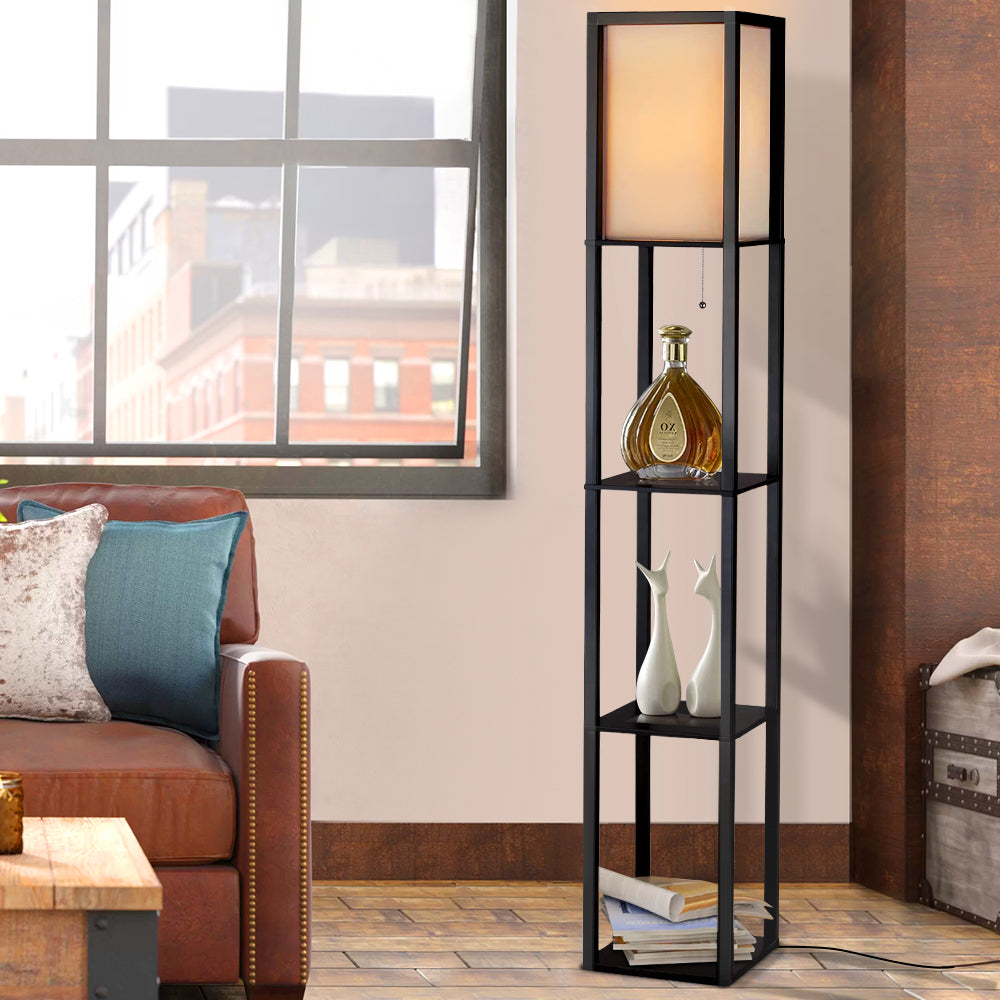 Artiss Floor Lamp 3 Tier Shelf Shelf Storage LED Light Stand Home Room Vintage Black LAMP-FLOOR-SF-3017-A-BK