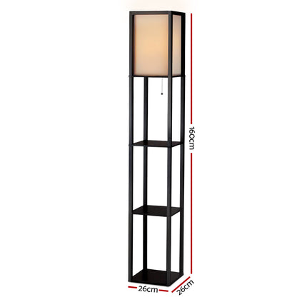 Artiss Floor Lamp 3 Tier Shelf Shelf Storage LED Light Stand Home Room Vintage Black LAMP-FLOOR-SF-3017-A-BK