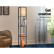 Artiss Floor Lamp 3 Tier Shelf Shelf Storage LED Light Stand Home Room Vintage Black LAMP-FLOOR-SF-3017-A-BK