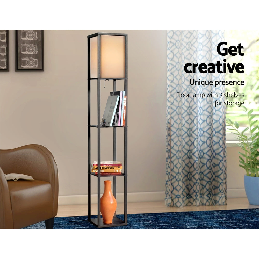 Artiss Floor Lamp 3 Tier Shelf Shelf Storage LED Light Stand Home Room Vintage Black LAMP-FLOOR-SF-3017-A-BK