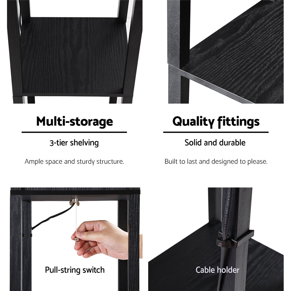 Artiss Floor Lamp 3 Tier Shelf Shelf Storage LED Light Stand Home Room Vintage Black LAMP-FLOOR-SF-3017-A-BK
