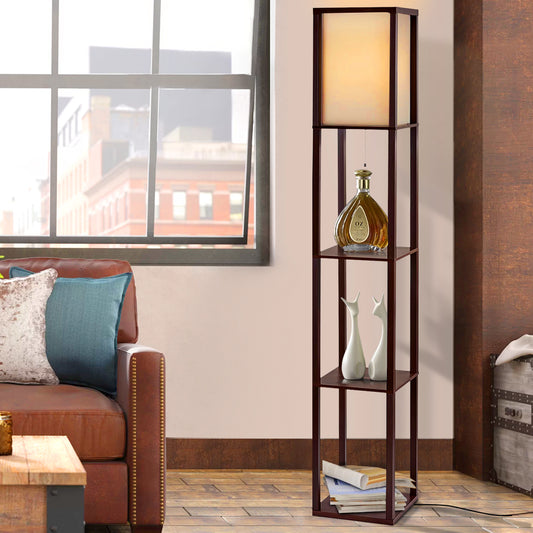 Artiss Floor Lamp 3 Tier Shelf Storage LED Light Stand Home Room Vintage Brown LAMP-FLOOR-SF-3017-A-BR