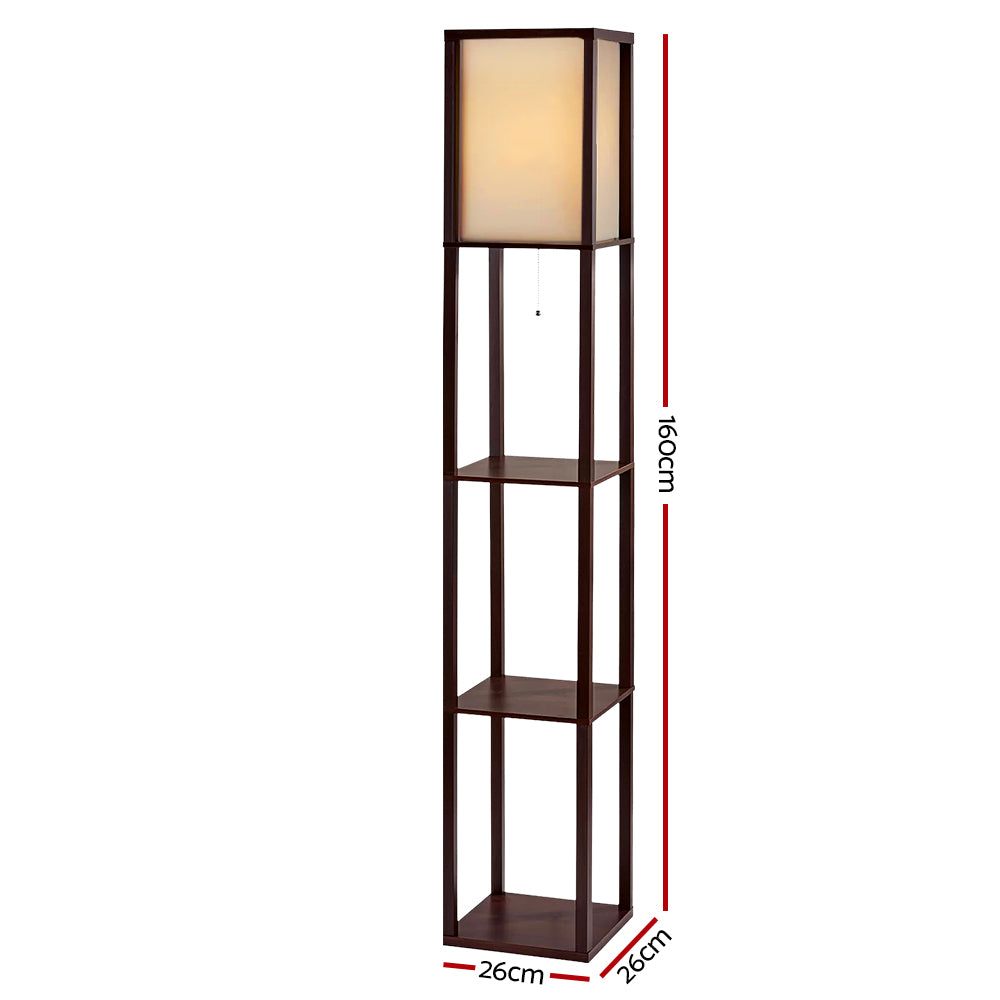 Artiss Floor Lamp 3 Tier Shelf Storage LED Light Stand Home Room Vintage Brown LAMP-FLOOR-SF-3017-A-BR