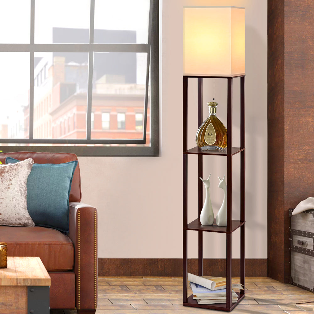 Artiss Floor Lamp 3 Tier Shelf Storage LED Light Stand Home Room Vintage White LAMP-FLOOR-SF-3017-C-WA