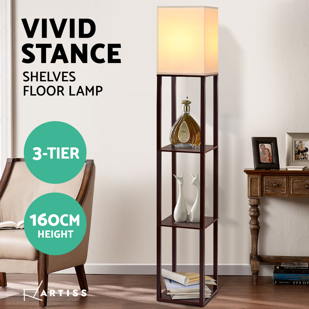 Artiss Floor Lamp 3 Tier Shelf Storage LED Light Stand Home Room Vintage White LAMP-FLOOR-SF-3017-C-WA