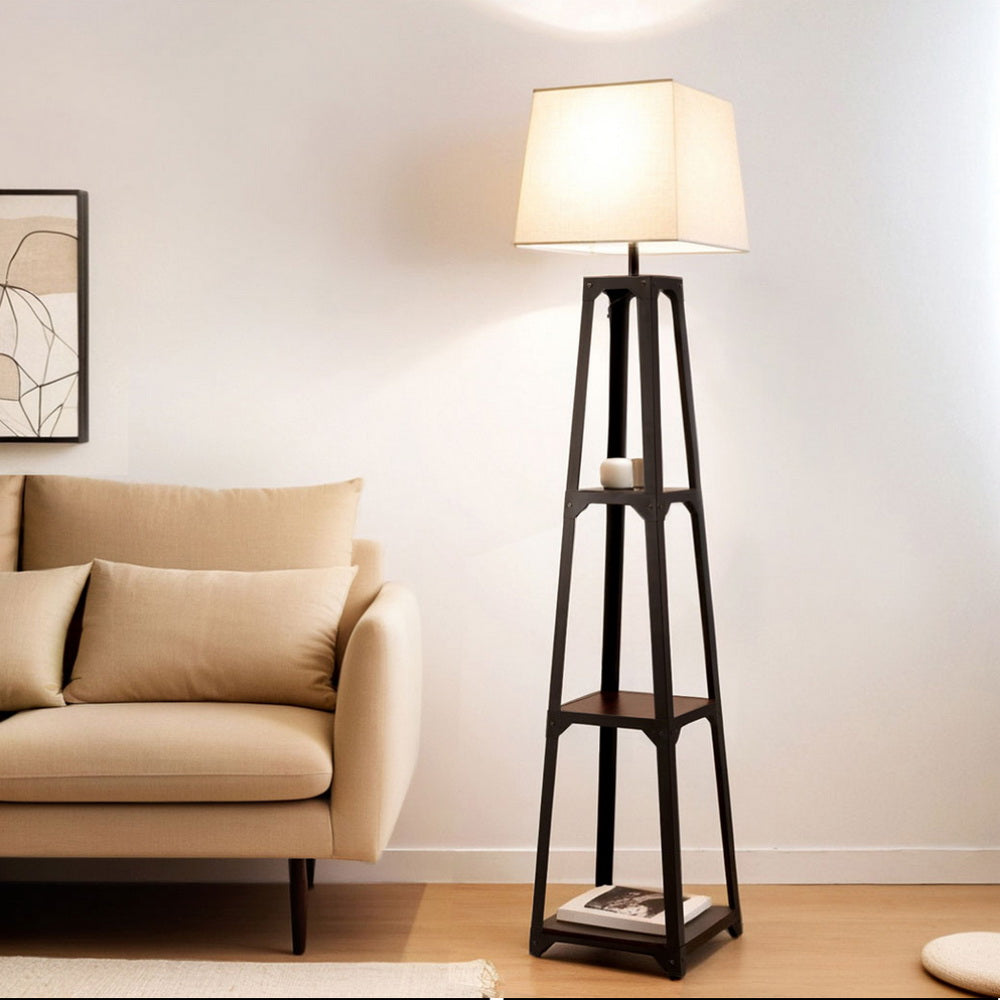 Artiss Floor Lamp 3 Tier Shelf Storage LED Light Stand Home Room Vintage White LAMP-FLOOR-SF-F31109