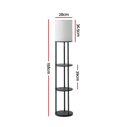 Artiss Floor Lamp 3 Tier Shelf Storage LED Light Stand Home Room Vintage Round LAMP-FLOOR-SF-F31171