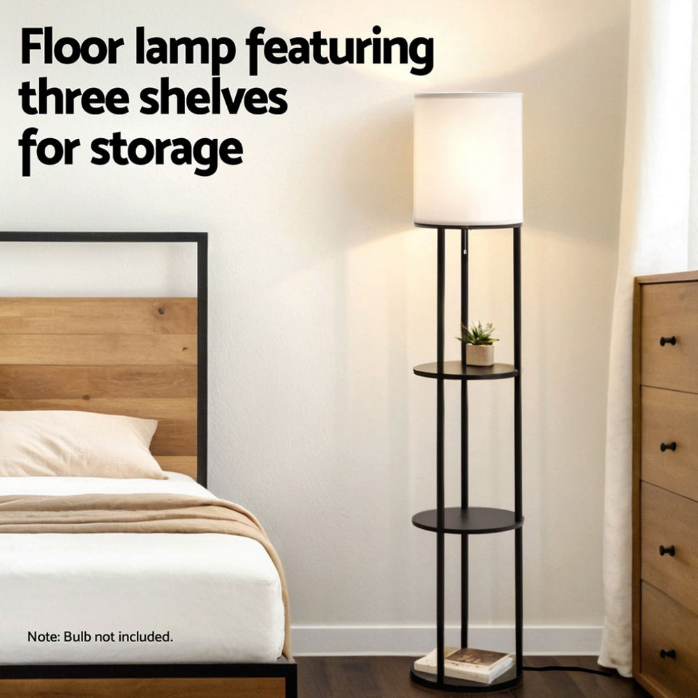 Artiss Floor Lamp 3 Tier Shelf Storage LED Light Stand Home Room Vintage Round LAMP-FLOOR-SF-F31171
