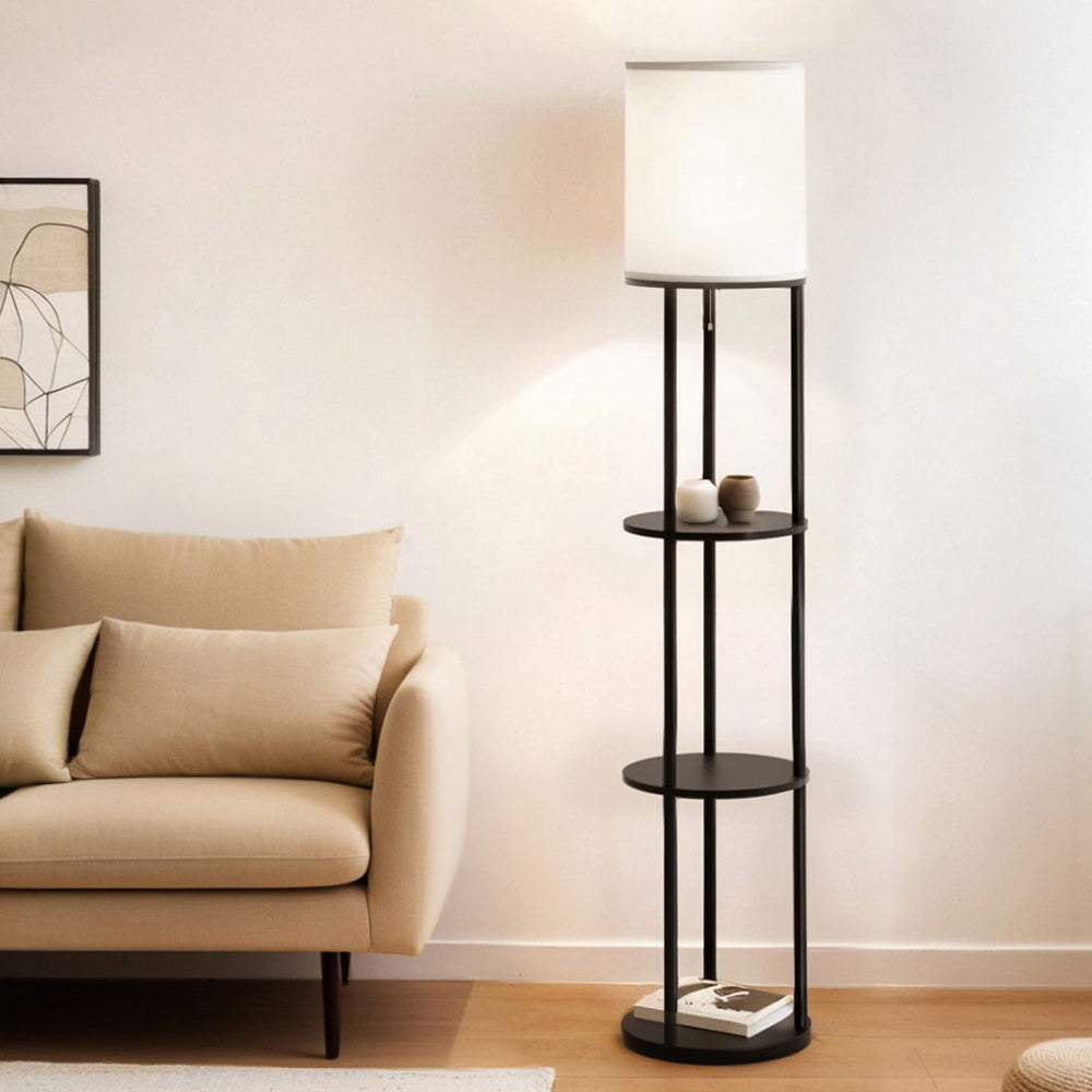 Artiss Floor Lamp 3 Tier Shelf Storage LED Light Stand Home Room Vintage Round LAMP-FLOOR-SF-F31171