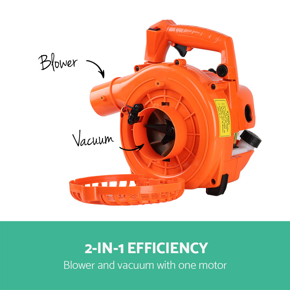 Giantz 25.4cc Petrol Leaf Blower Vacuum 2-in-1 Garden Vac Mulcher Blower Orange LB-BNV-26CC-OG