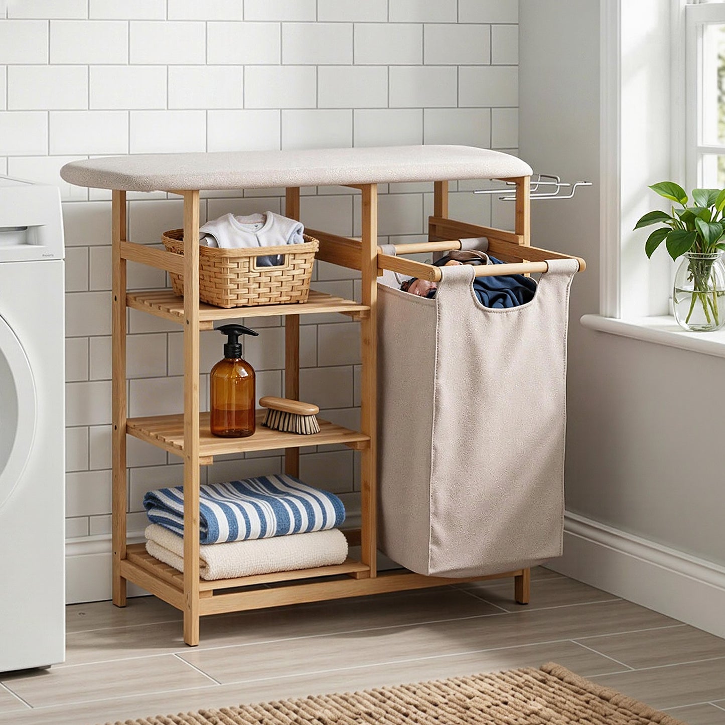 Artiss Laundry Basket Hamper with Ironing Board Bamboo LBH-B-BATH-BAM-GY