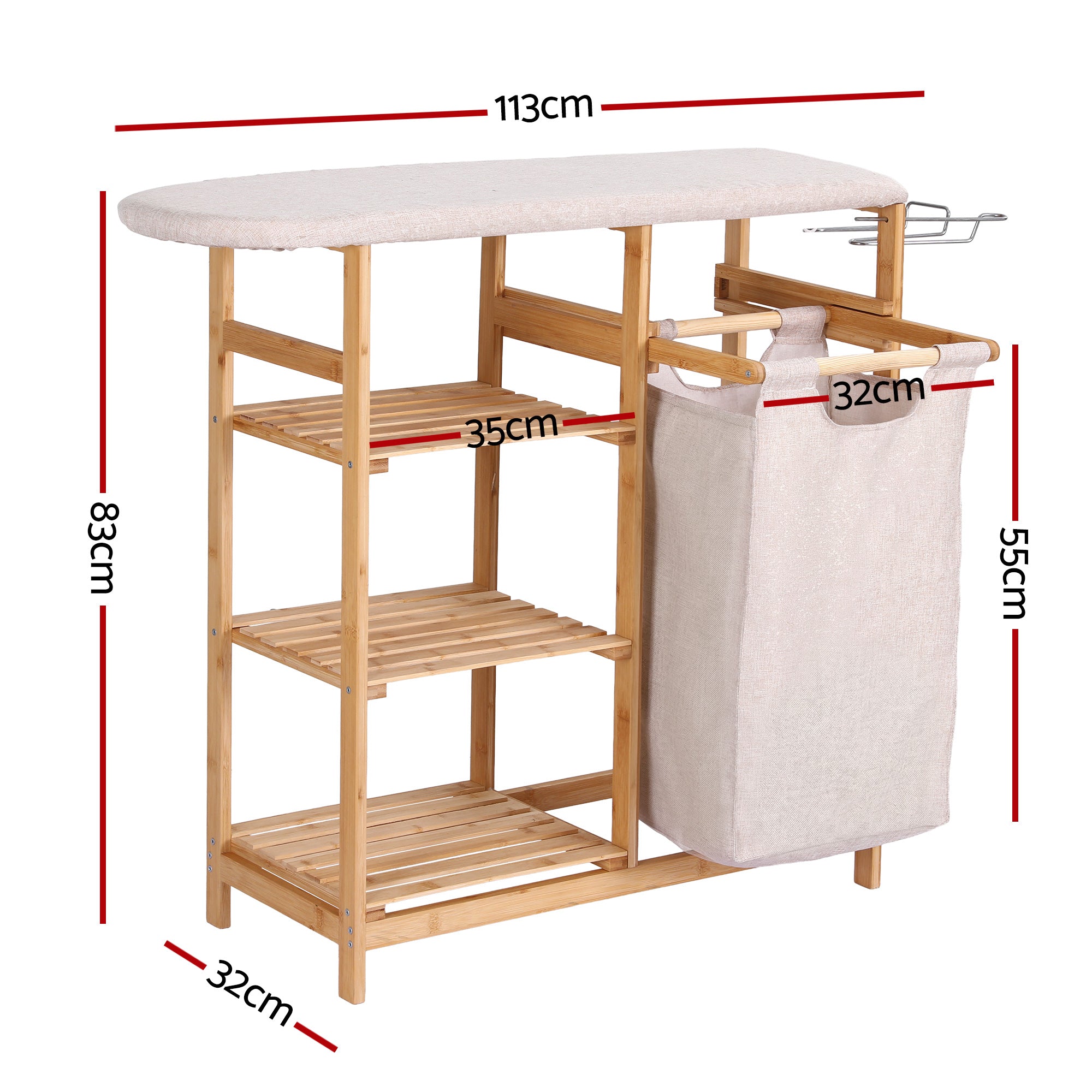 Artiss Laundry Basket Hamper with Ironing Board Bamboo LBH-B-BATH-BAM-GY