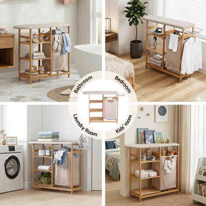 Artiss Laundry Basket Hamper with Ironing Board Bamboo LBH-B-BATH-BAM-GY