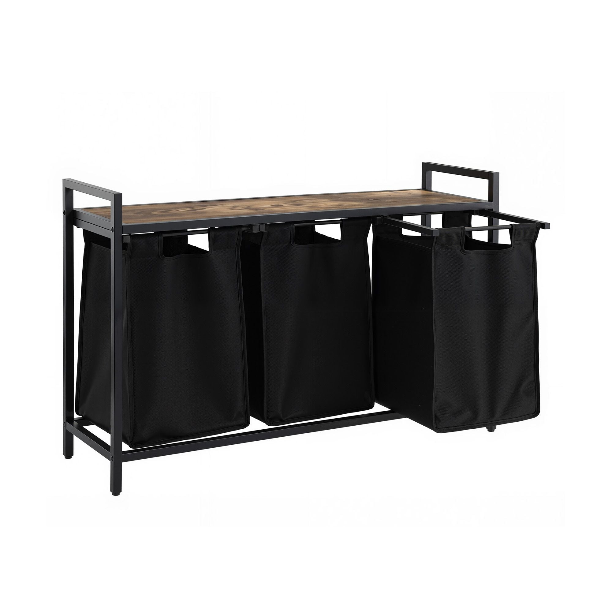 Artiss Laundry Basket with 3 Pull-out Bags Metal Frame Black LBH-BATH-3B-BK