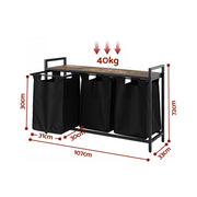 Artiss Laundry Basket with 3 Pull-out Bags Metal Frame Black LBH-BATH-3B-BK