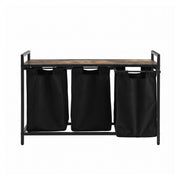 Artiss Laundry Basket with 3 Pull-out Bags Metal Frame Black LBH-BATH-3B-BK