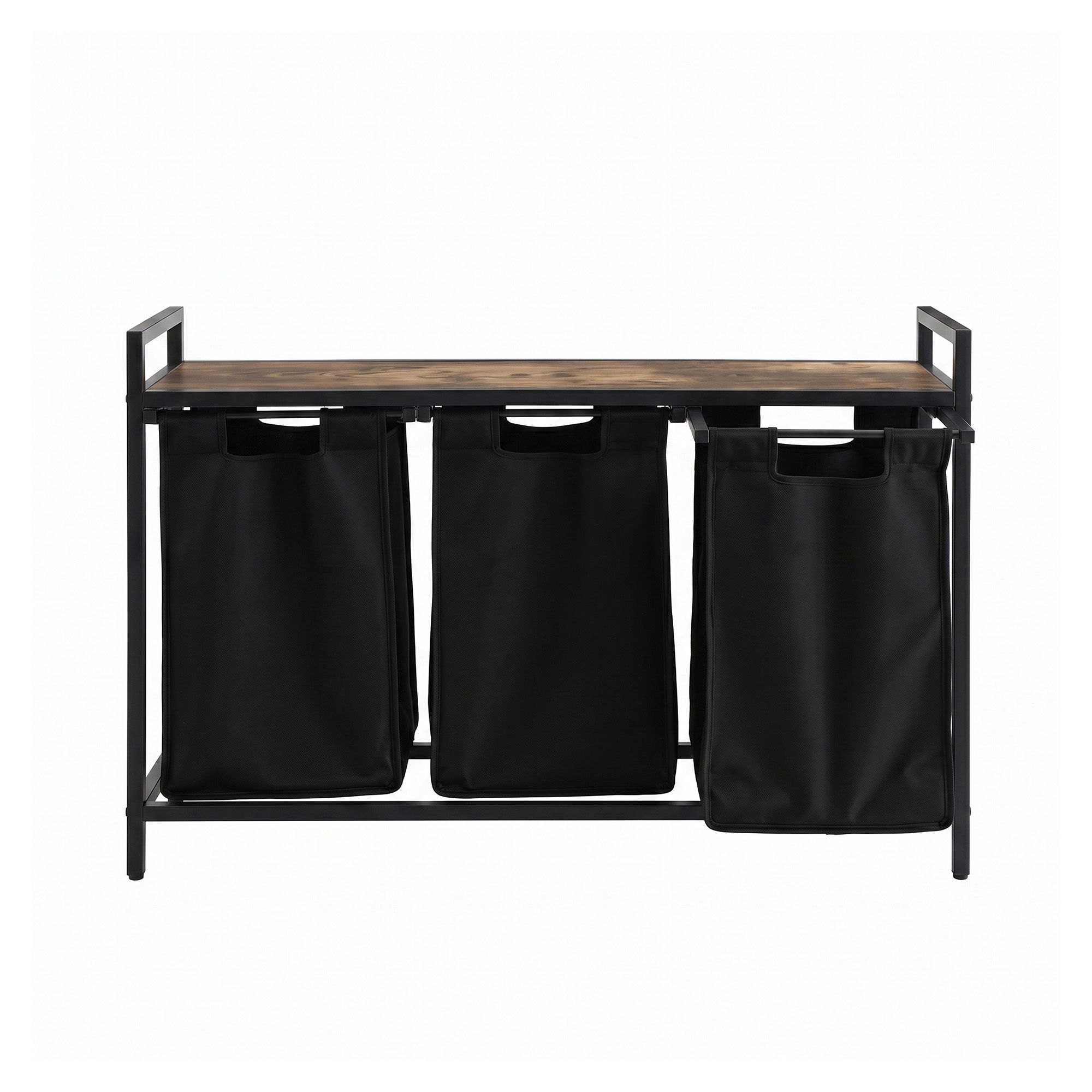 Artiss Laundry Basket with 3 Pull-out Bags Metal Frame Black LBH-BATH-3B-BK