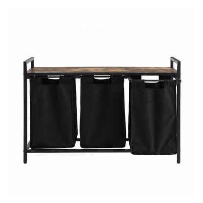 Artiss Laundry Basket with 3 Pull-out Bags Metal Frame Black LBH-BATH-3B-BK