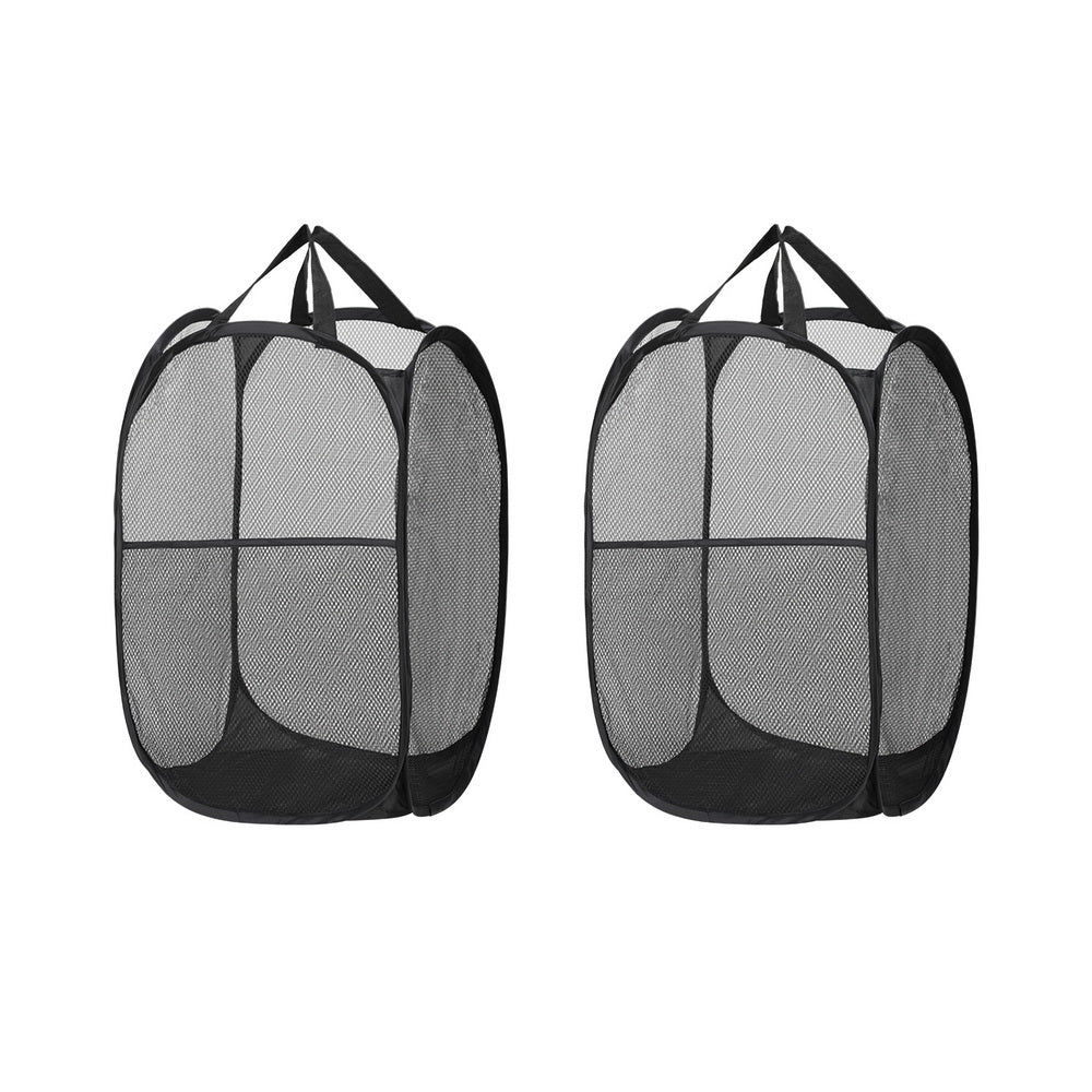Artiss 2X Laundry Basket Hamper Foldable Black LBH-DOU-NET-BK