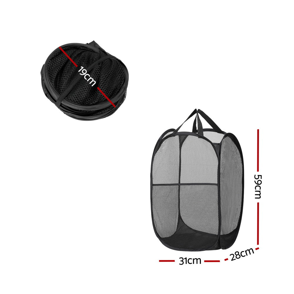 Artiss 2X Laundry Basket Hamper Foldable Black LBH-DOU-NET-BK