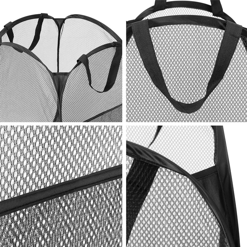 Artiss 2X Laundry Basket Hamper Foldable Black LBH-DOU-NET-BK