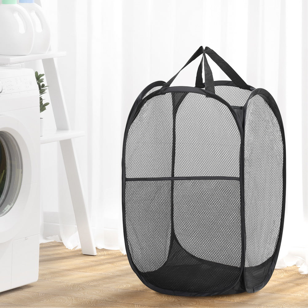 Artiss 2X Laundry Basket Hamper Foldable Black LBH-DOU-NET-BK