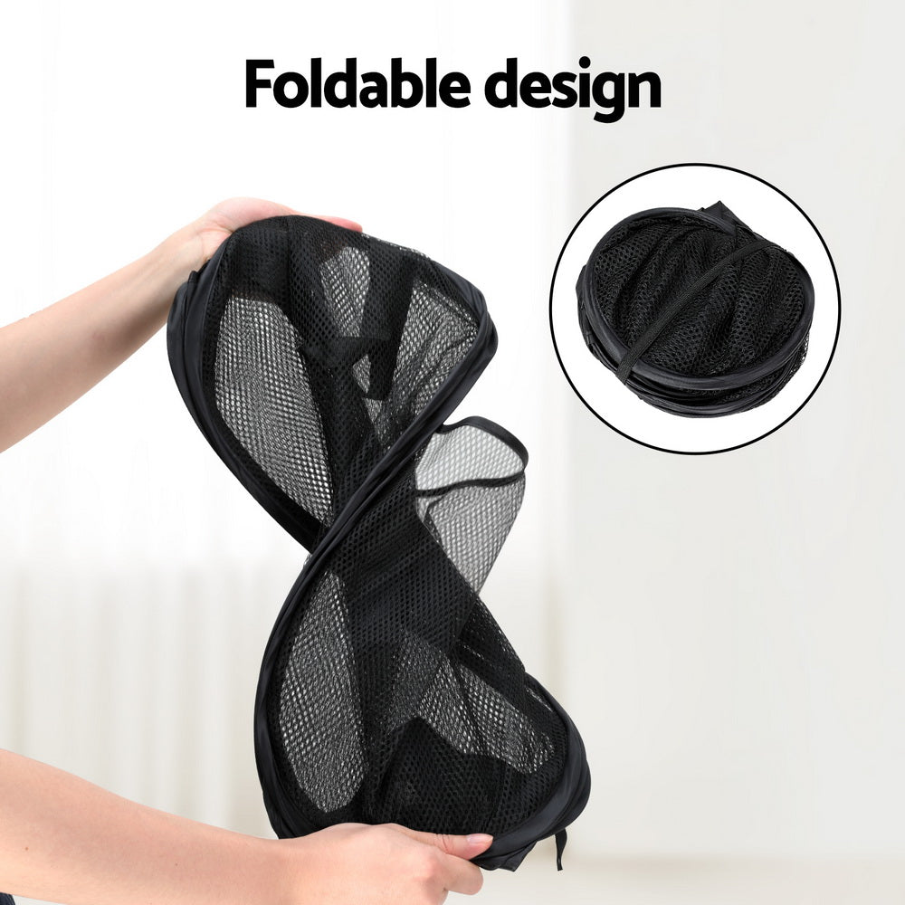 Artiss 2X Laundry Basket Hamper Foldable Black LBH-DOU-NET-BK