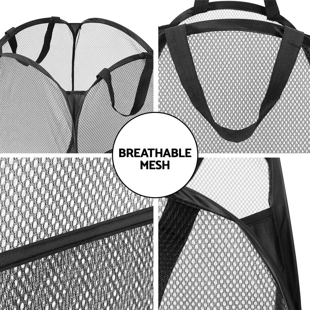 Artiss 2X Laundry Basket Hamper Foldable Black LBH-DOU-NET-BK
