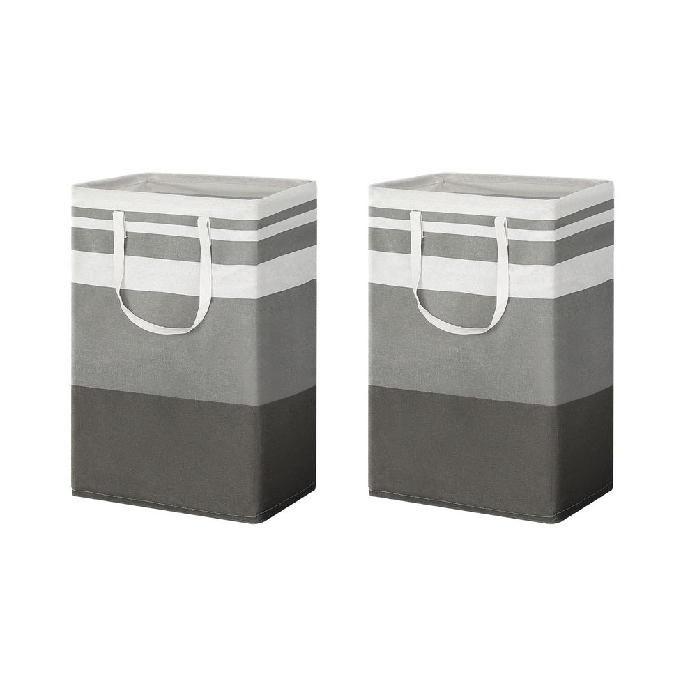 Artiss 2X Laundry Basket Hamper Foldable White Grey LBH-DOU-SQ-GYWH