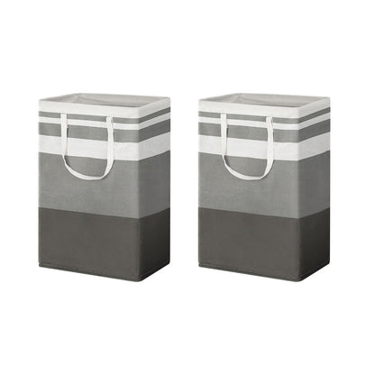 Artiss 2X Laundry Basket Hamper Foldable White Grey LBH-DOU-SQ-GYWH