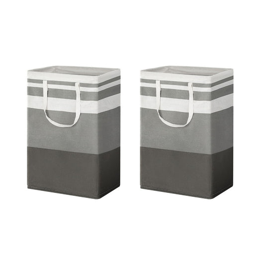 Artiss 2X Laundry Basket Hamper Foldable White Grey LBH-DOU-SQ-GYWH