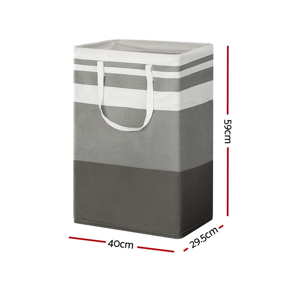 Artiss 2X Laundry Basket Hamper Foldable White Grey LBH-DOU-SQ-GYWH