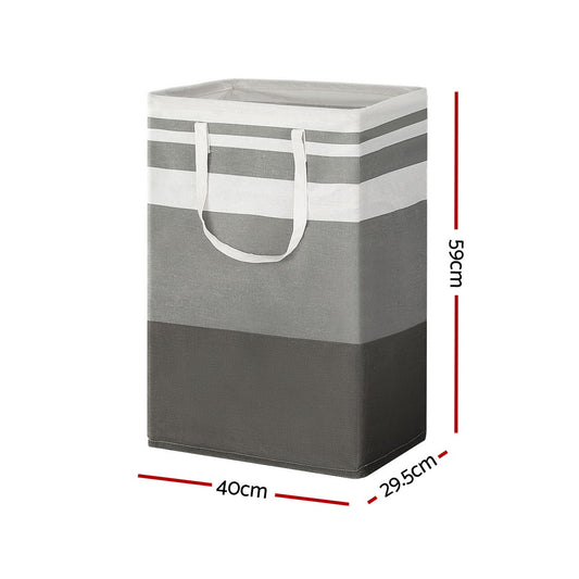 Artiss 2X Laundry Basket Hamper Foldable White Grey LBH-DOU-SQ-GYWH