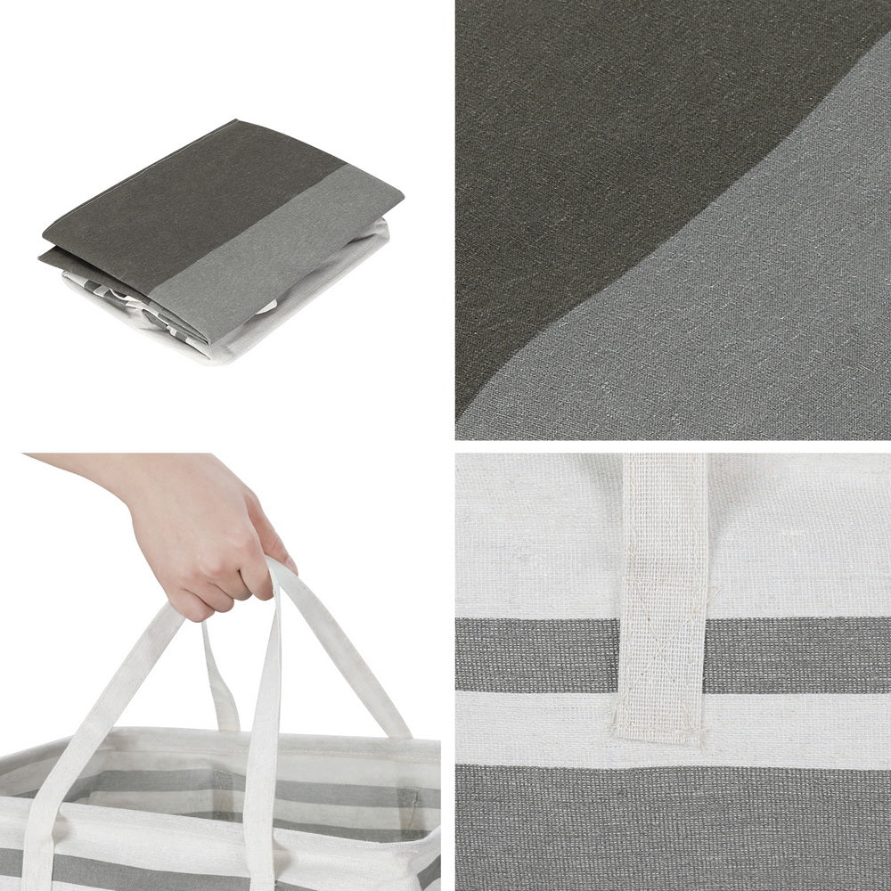 Artiss 2X Laundry Basket Hamper Foldable White Grey LBH-DOU-SQ-GYWH