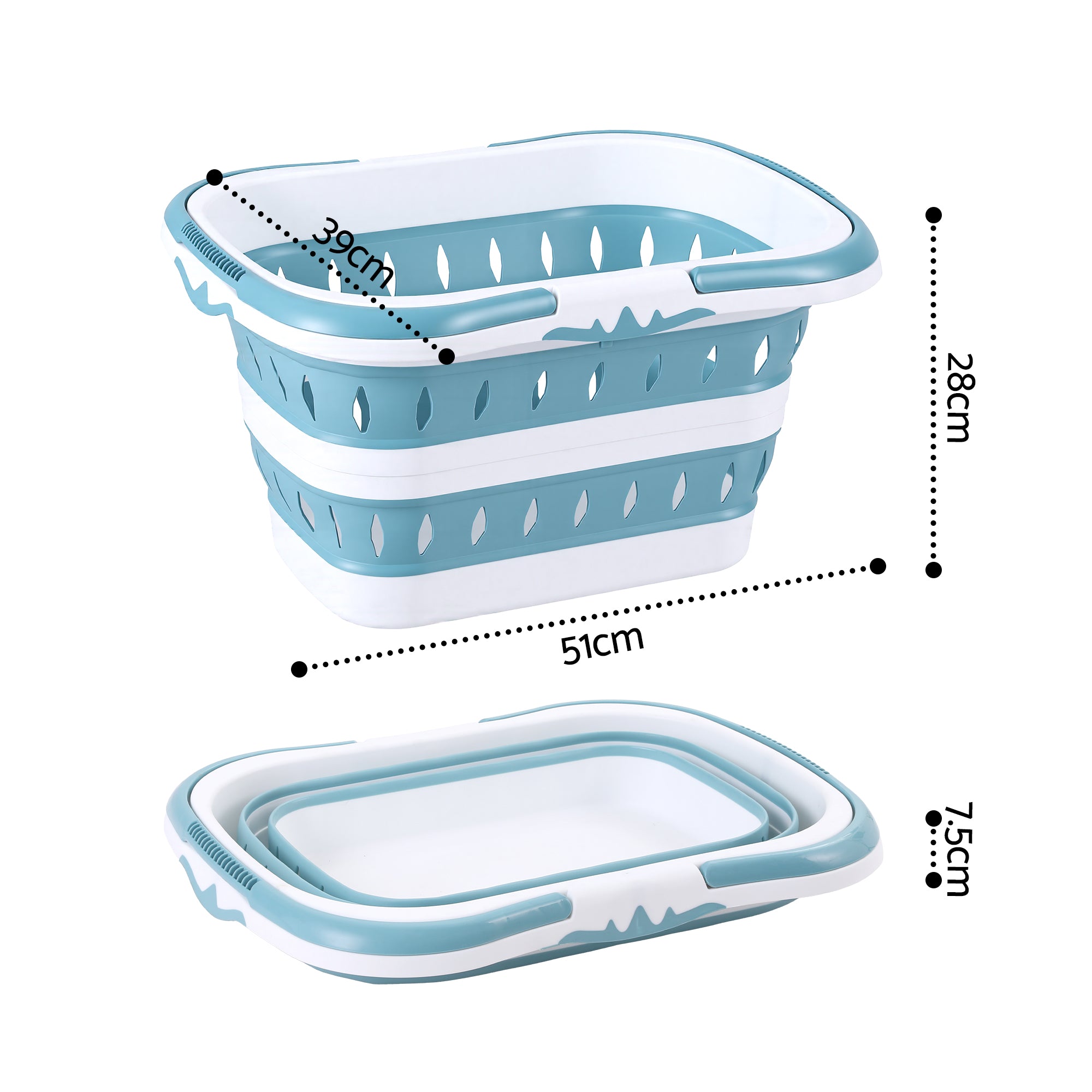 Artiss Laundry Basket Hamper Large Foldable Washing Clothes Storage Organiser Blue LBH-FD-BLWH