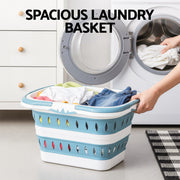 Artiss Laundry Basket Hamper Large Foldable Washing Clothes Storage Organiser Blue LBH-FD-BLWH