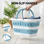 Artiss Laundry Basket Hamper Large Foldable Washing Clothes Storage Organiser Blue LBH-FD-BLWH