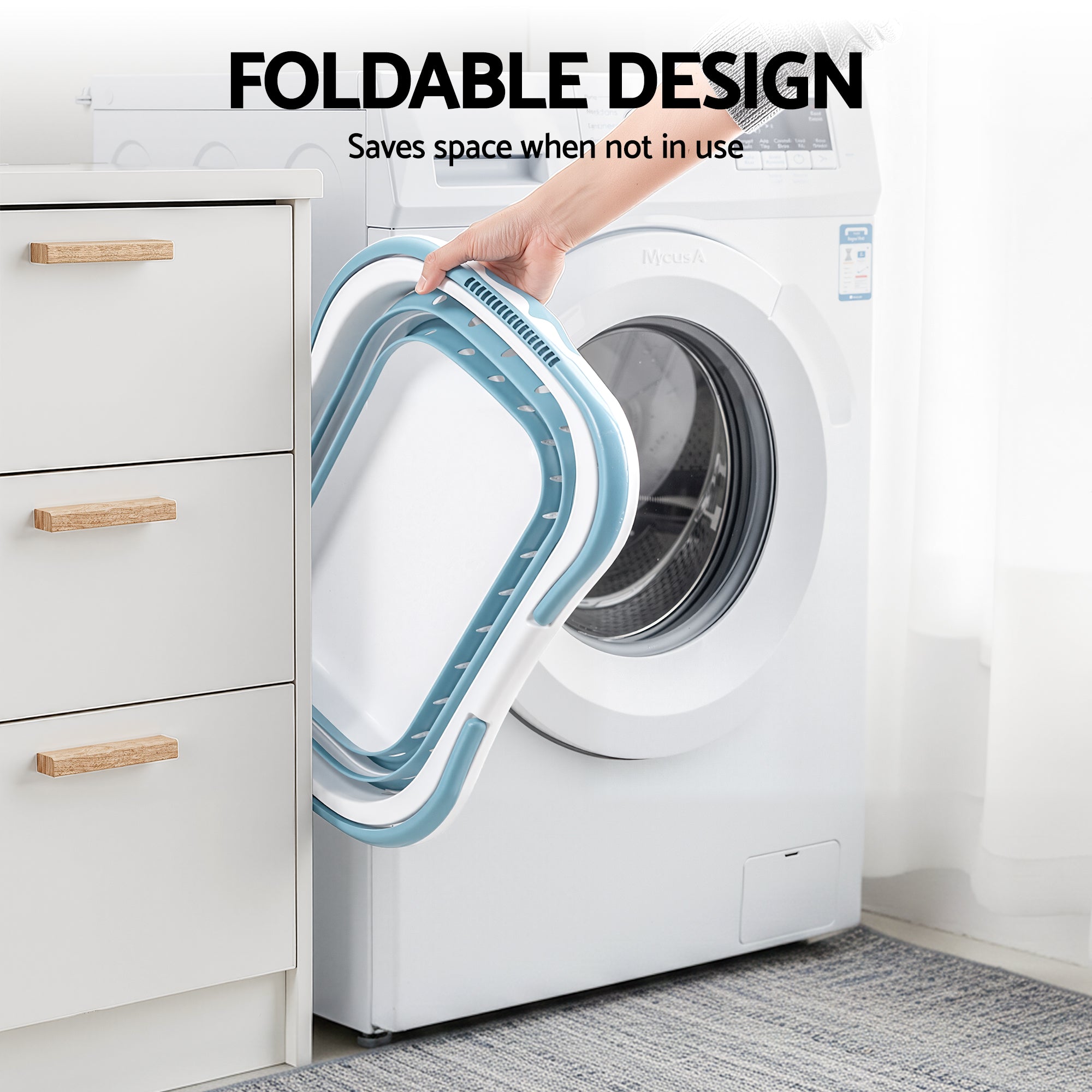 Artiss Laundry Basket Hamper Large Foldable Washing Clothes Storage Organiser Blue LBH-FD-BLWH