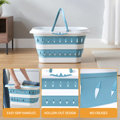 Artiss Laundry Basket Hamper Large Foldable Washing Clothes Storage Organiser Blue LBH-FD-BLWH