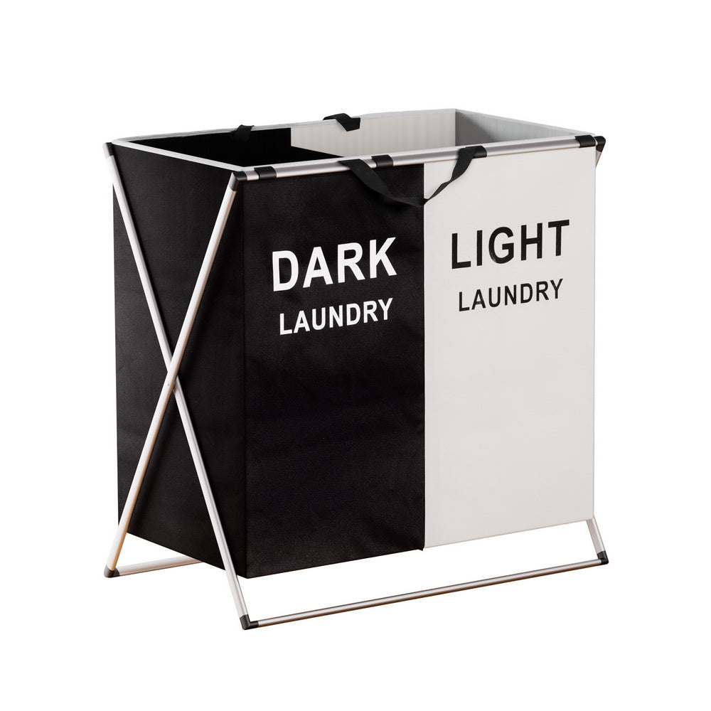 Artiss Laundry Basket Hamper Large Foldable Washing Clothes Storage 2 Sections LBH-FD-BW-2