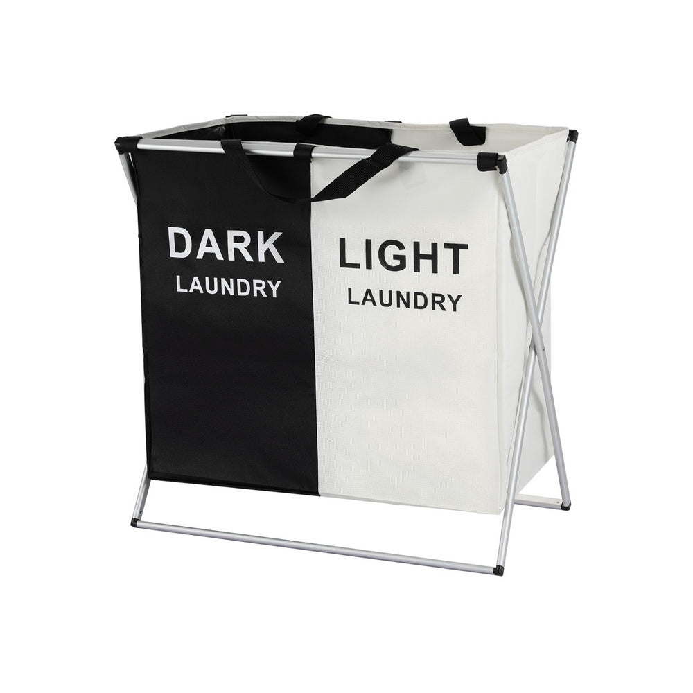 Artiss Laundry Basket Hamper Large Foldable Washing Clothes Storage 2 Sections LBH-FD-BW-2