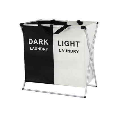Artiss Laundry Basket Hamper Large Foldable Washing Clothes Storage 2 Sections LBH-FD-BW-2