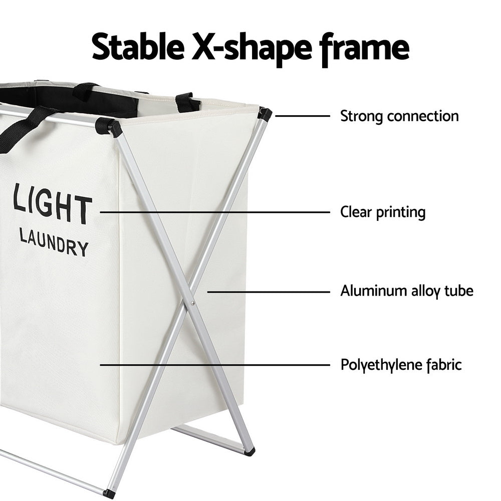 Artiss Laundry Basket Hamper Large Foldable Washing Clothes Storage 2 Sections LBH-FD-BW-2
