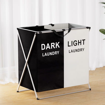 Artiss Laundry Basket Hamper Large Foldable Washing Clothes Storage 2 Sections LBH-FD-BW-2