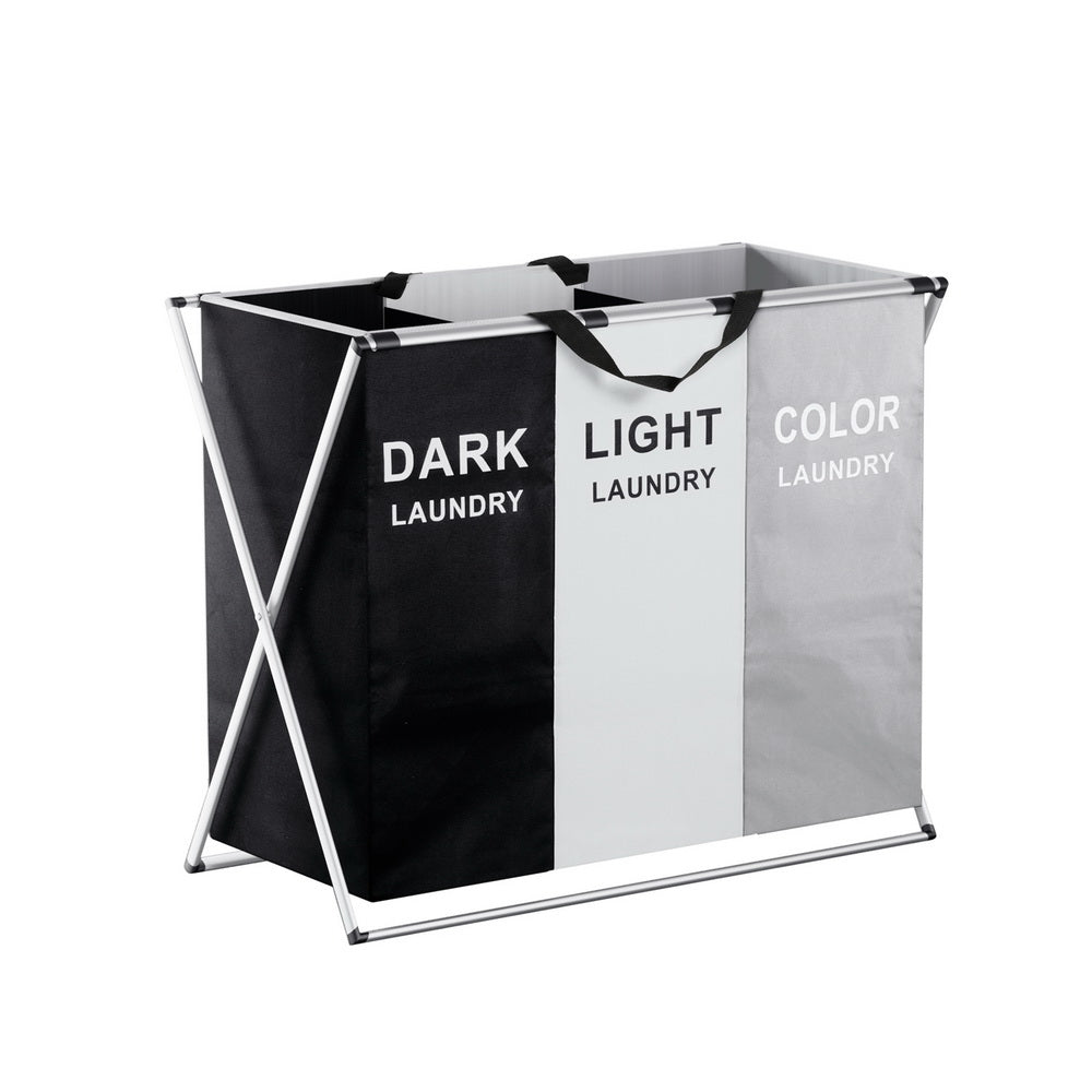 Artiss Laundry Basket Hamper Large Foldable Washing Clothes Storage 3 Sections LBH-FD-BWG-3