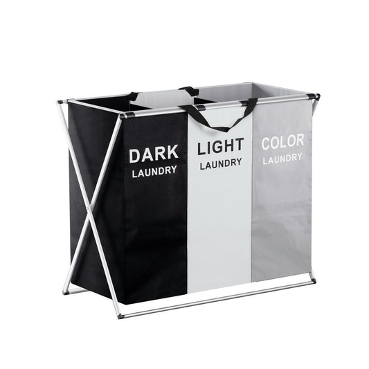 Artiss Laundry Basket Hamper Large Foldable Washing Clothes Storage 3 Sections LBH-FD-BWG-3