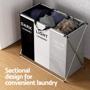 Artiss Laundry Basket Hamper Large Foldable Washing Clothes Storage 3 Sections LBH-FD-BWG-3