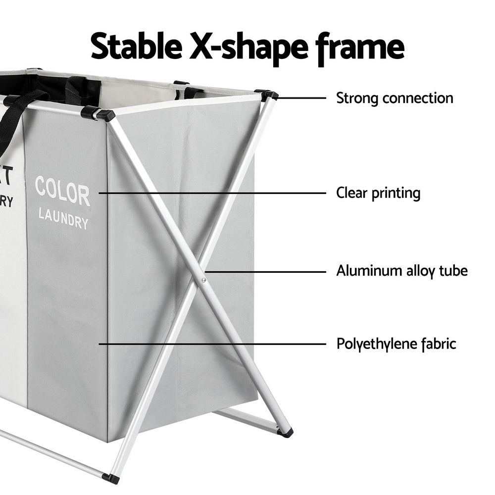Artiss Laundry Basket Hamper Large Foldable Washing Clothes Storage 3 Sections LBH-FD-BWG-3